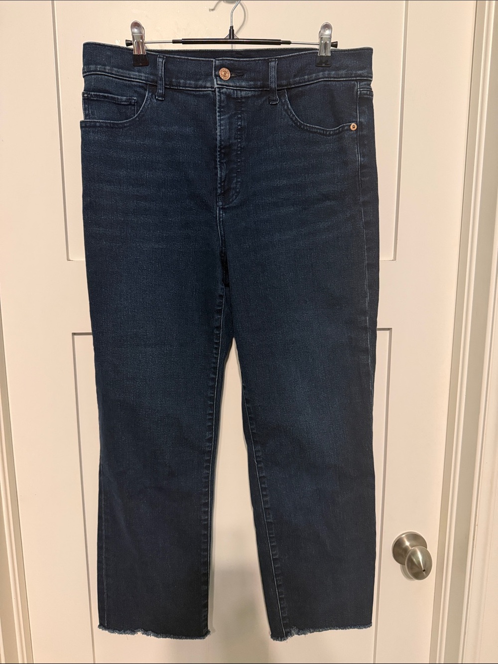 Express Straight Ankle High Rise Dark Blue Cropped Straight-Leg Jeans Size 10R